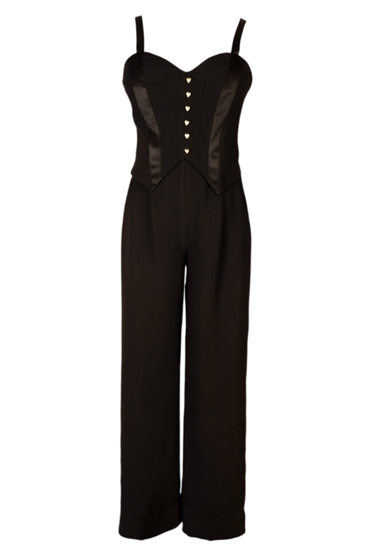 1990s Vintage Alberto Makali Jumpsuit with Gold Heart Buttons XS