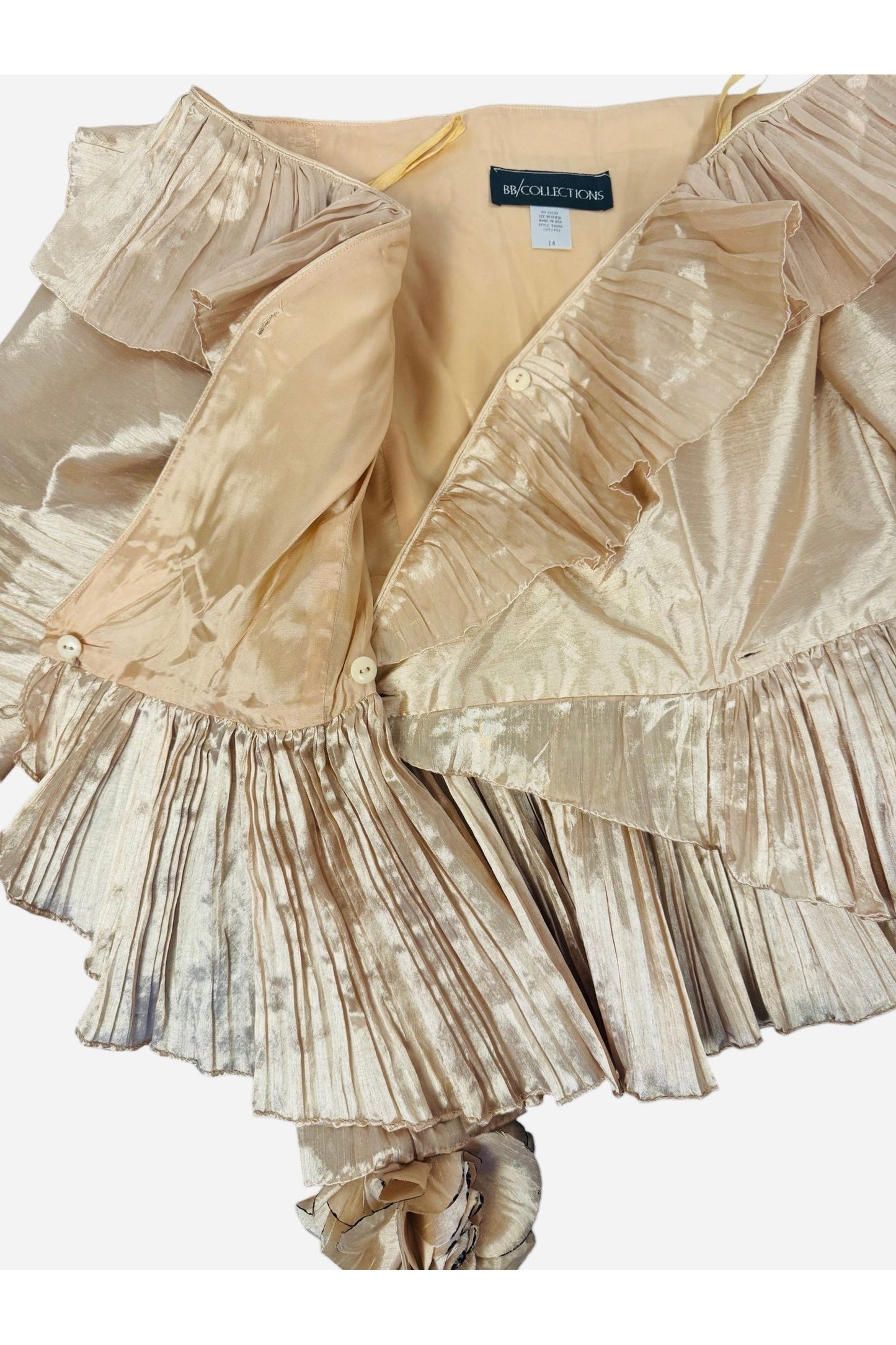 1980s Vintage B.B collections Gold Ruffled Metallic Blouse