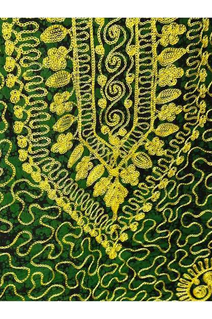 1970s Vintage Green & Gold Embroidered Kaftan M/L