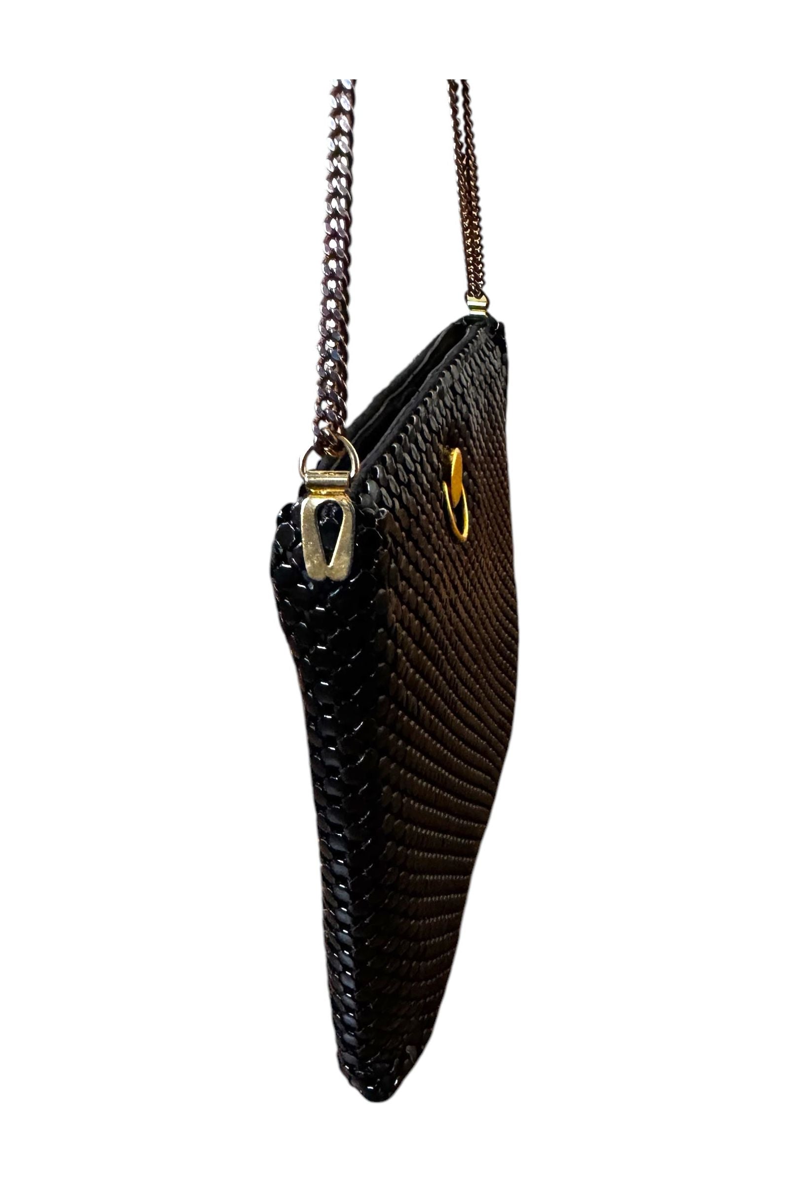 1970s Vintage Black Mesh Shoulder Bag with Gold-Tone Details