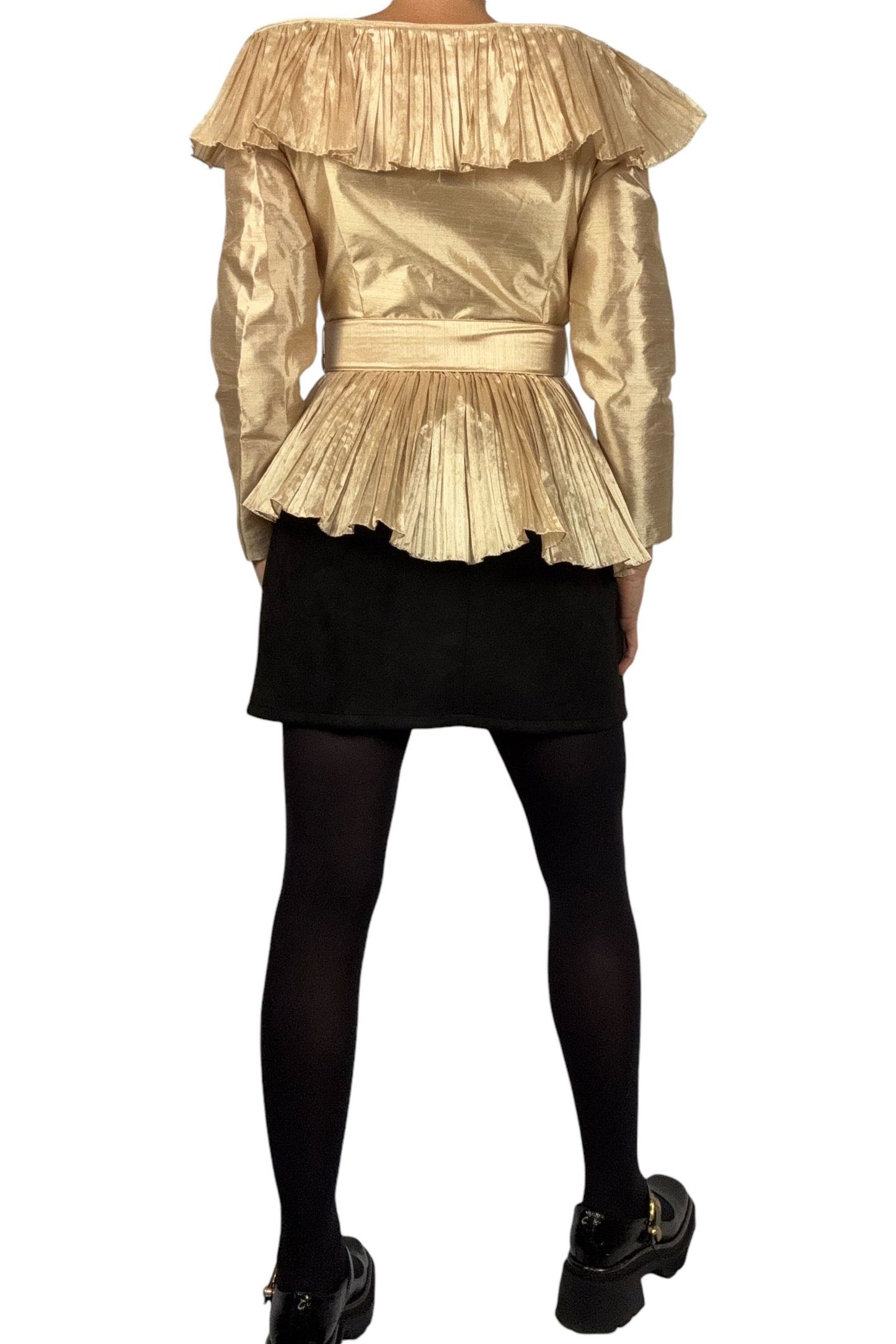 1980s Vintage B.B collections Gold Ruffled Metallic Blouse