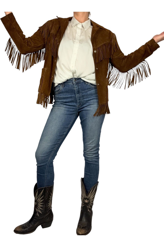 1970s Vintage Simco Leather Jacket with Fringe Detail S/M