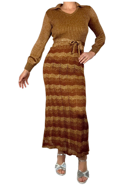 1970s Vintage Wenjilli Metallic Knit Dress M