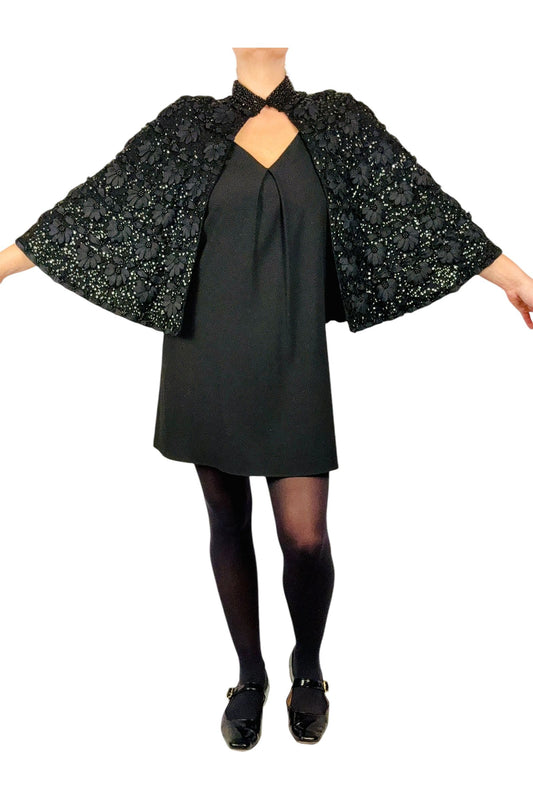 1980s Vintage Black Sequin Cape Free Size