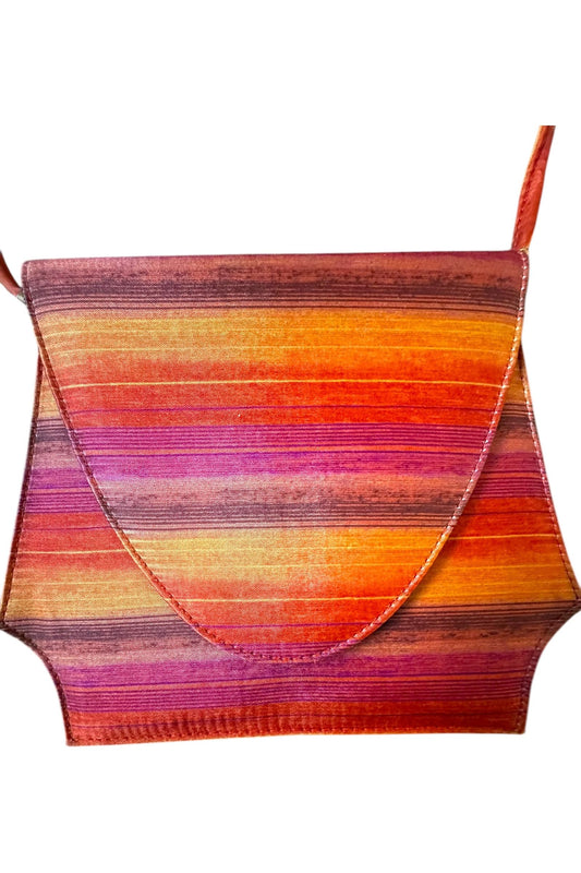 Vintage-Inspired Orange and Pink Striped Shoulder Bag