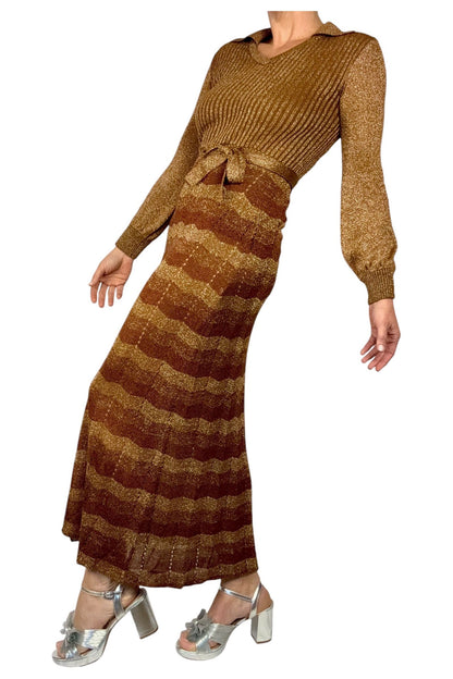 1970s Vintage Wenjilli Metallic Knit Dress M