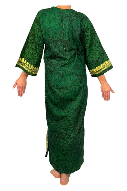 1970s Vintage Green & Gold Embroidered Kaftan M/L