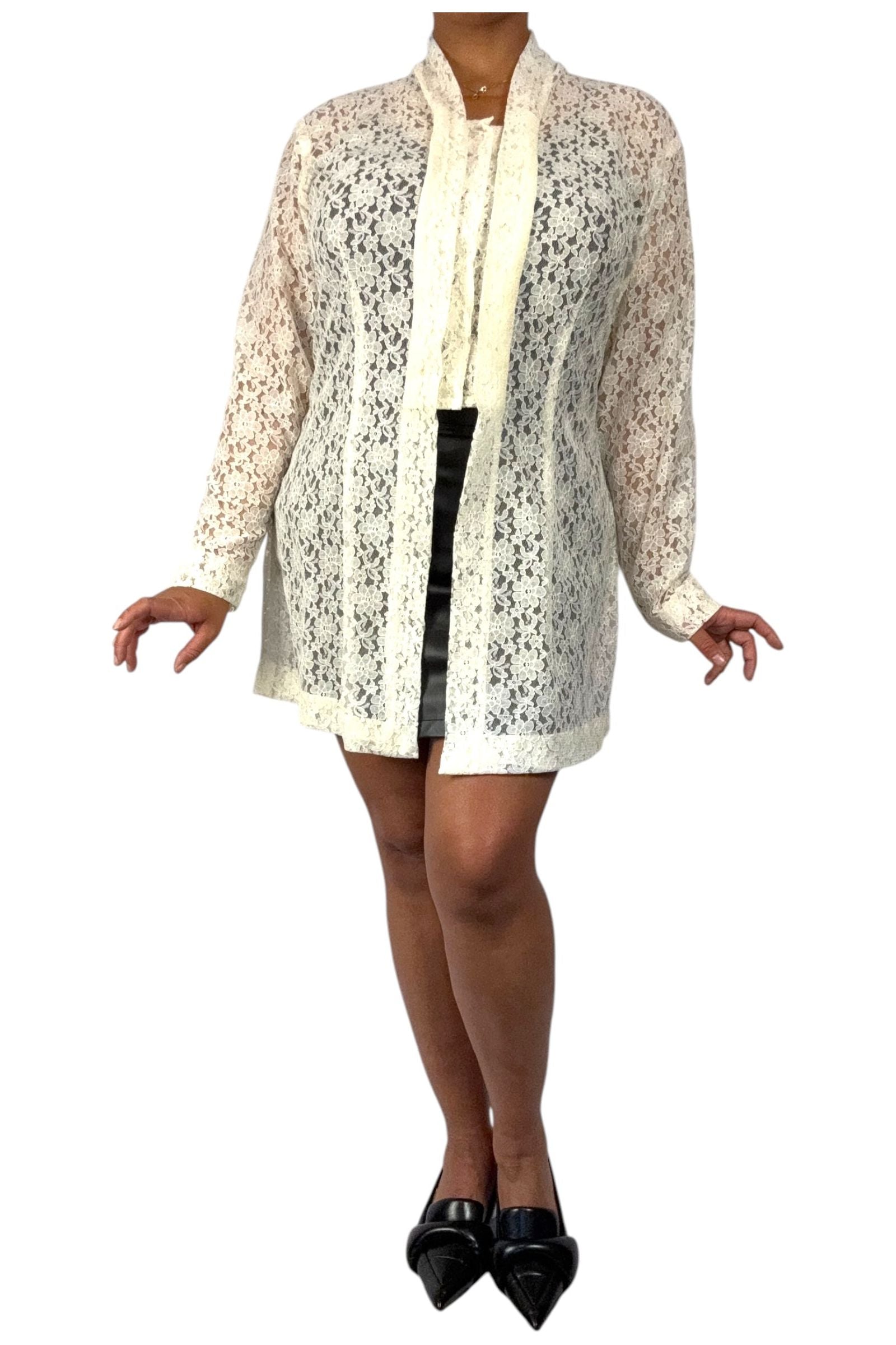 Vintage 1960s Lace Overlay Jacket – Delicate Ivory Open-Front Layering Piece, Romantic Style