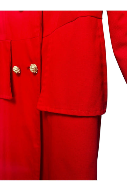 1960s Vintage Red Jolee New York Double-Breasted Jacket with Rhinestone Buttons S