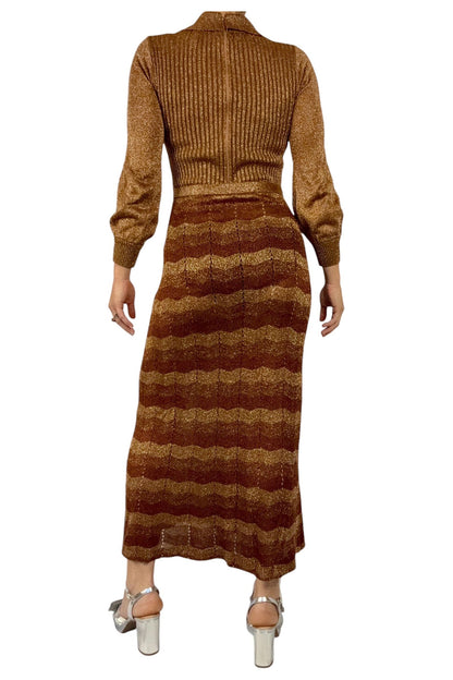 1970s Vintage Wenjilli Metallic Knit Dress M