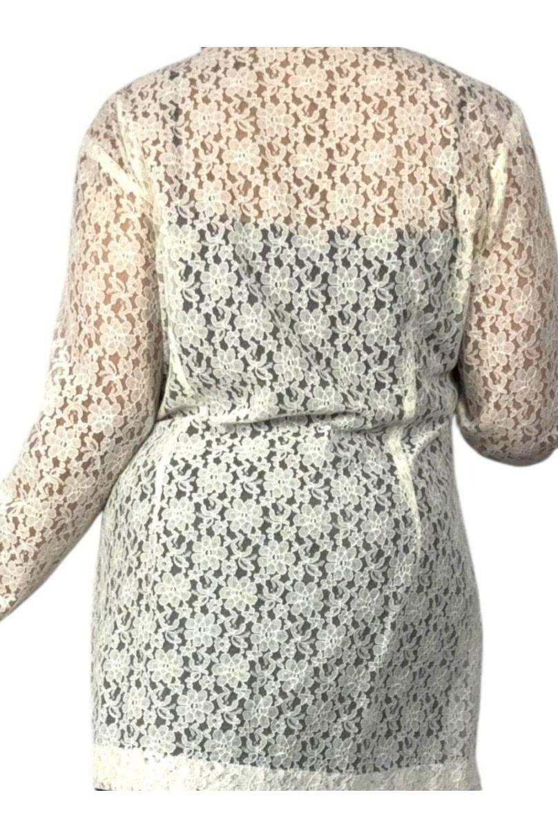 Vintage 1960s Lace Overlay Jacket – Delicate Ivory Open-Front Layering Piece, Romantic Style