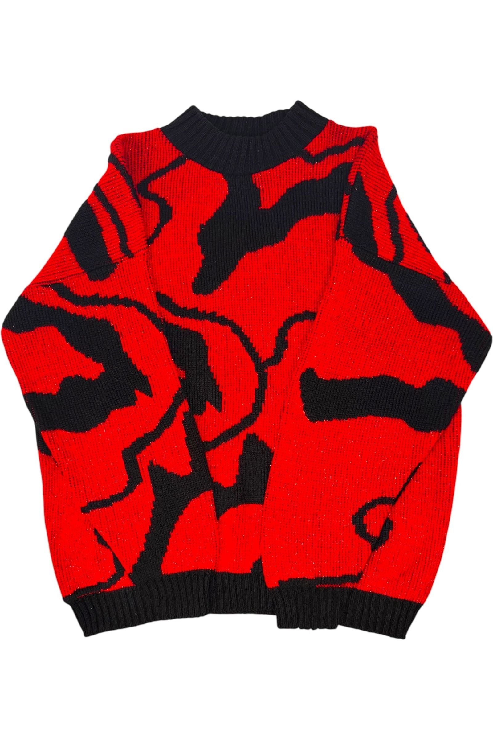 Vintage 1980s Red and Black Abstract Sweater - Perfect for the Holidays