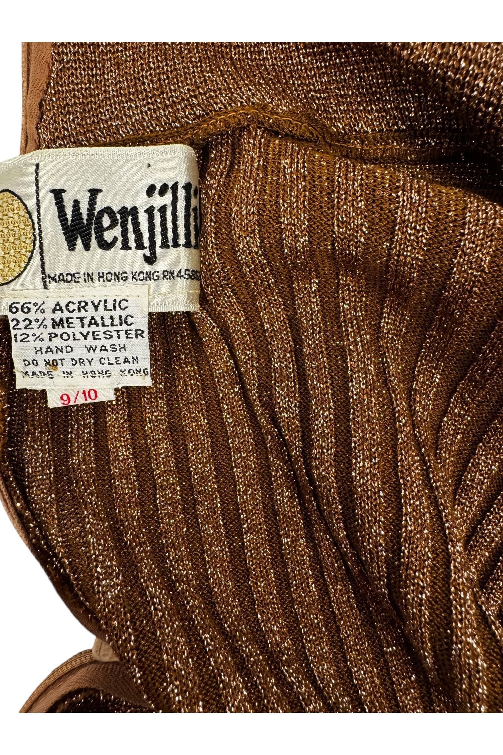 1970s Vintage Wenjilli Metallic Knit Dress M