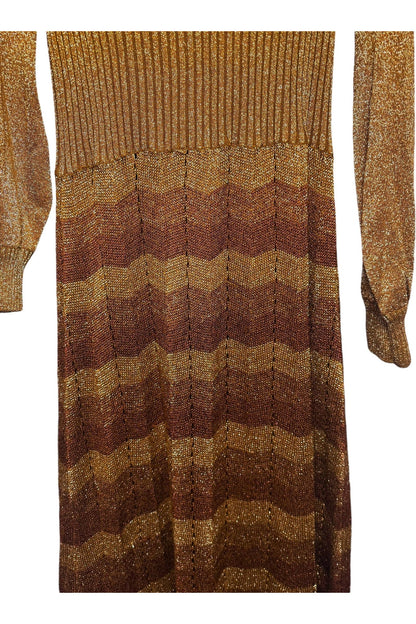 1970s Vintage Wenjilli Metallic Knit Dress M