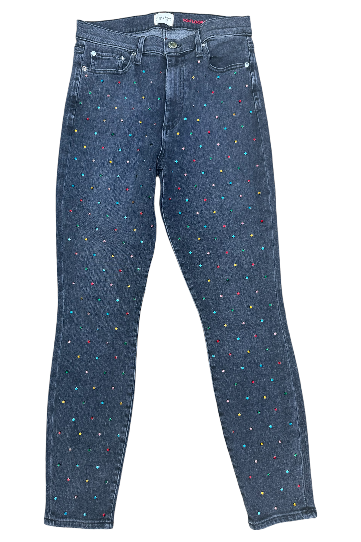 flat lay imagae of alice and olivia glitter sparkle party jeans