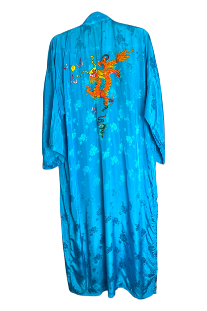 1970s Vintage Golden Bee Embroidered Blue Robe