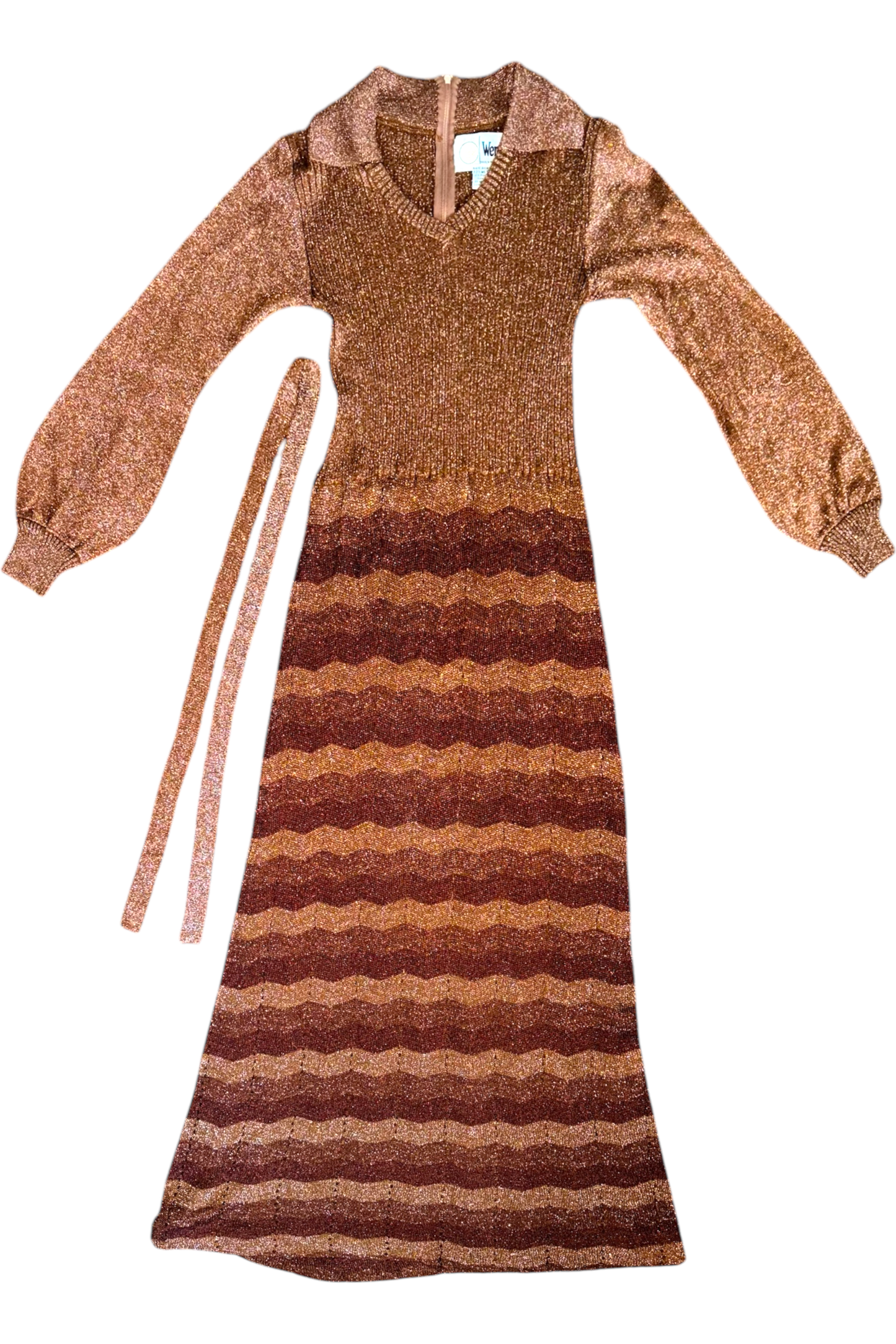 1970s Vintage Wenjilli Metallic Knit Dress M