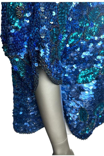 1980s Vintage Blue and Green Sequin Party Top L